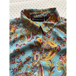 NY & Co Paisley Sleeveless Blouse Aqua Boho Cottagecore Small